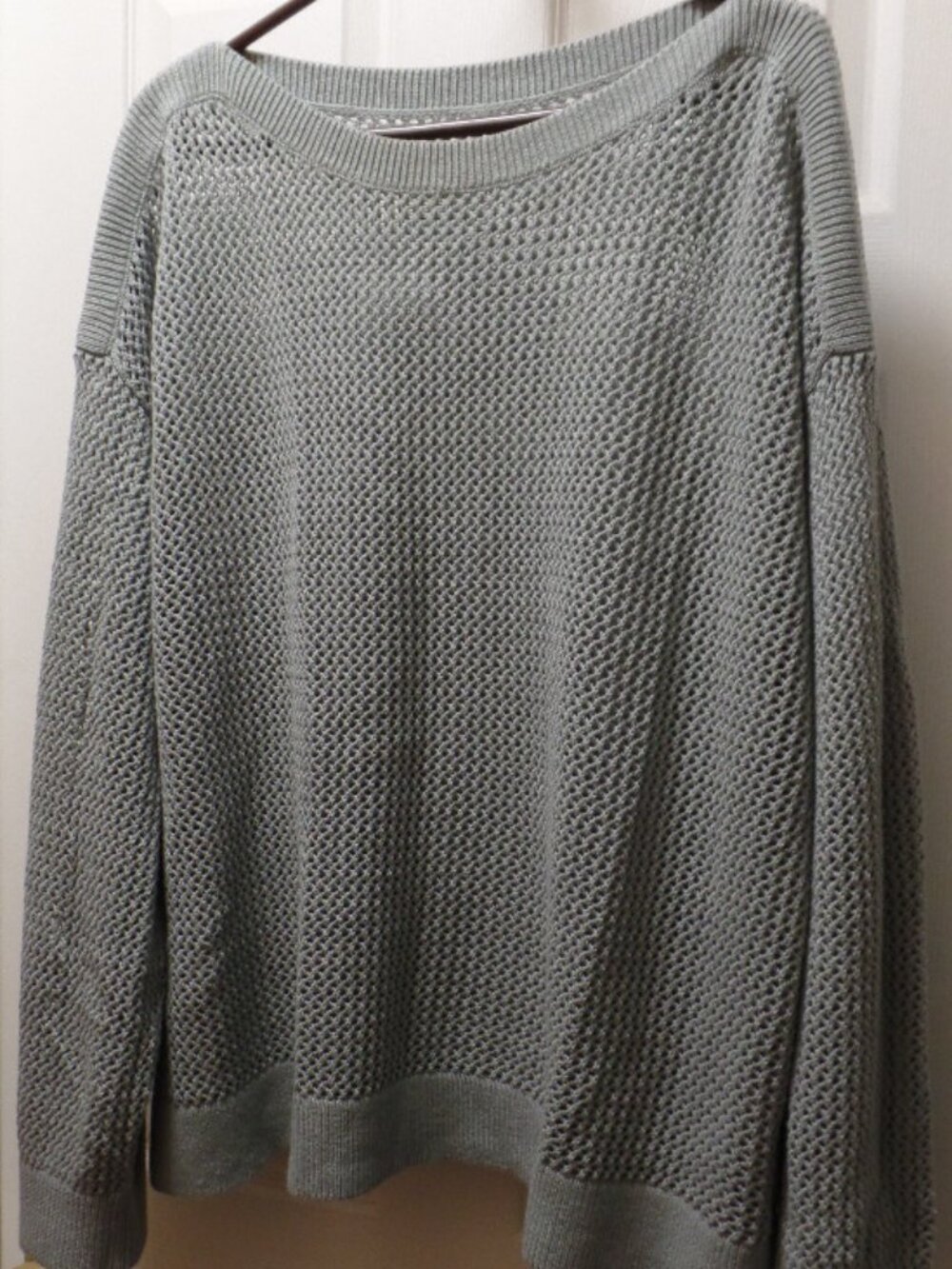*EUC* Old Navy XXL TALL 18 20 Open Knit Boatneck COTTON Sweater Silver Sage Gray